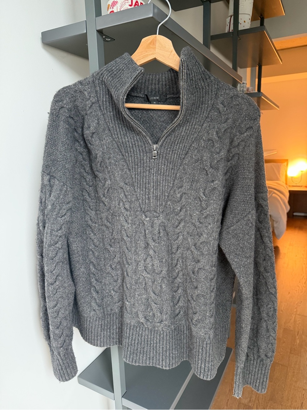 J. Crew Men's Charcoal Cable-Knit Quarter-Zip Sweater